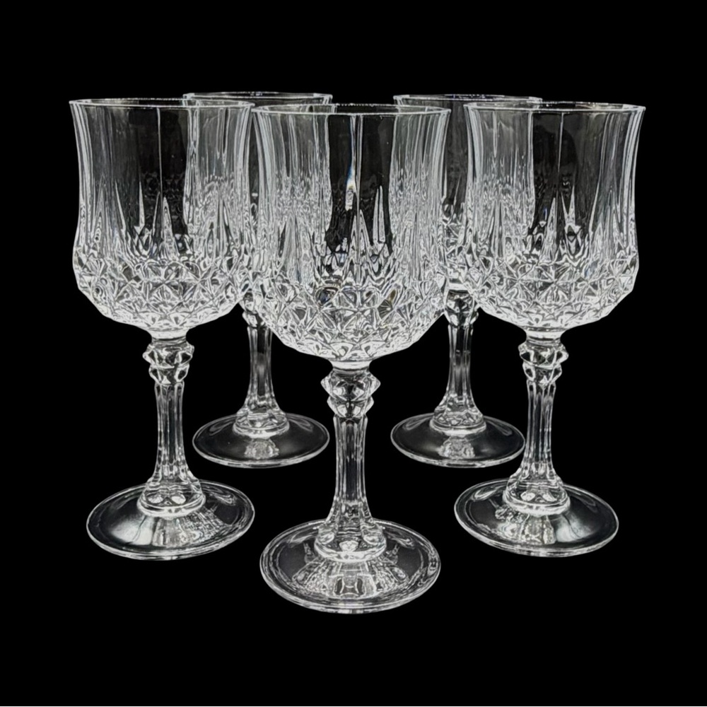 Vintage Cristal‎ d'Arques LONGCHAMP Lead Crystal Wine Glasses Set Of 5